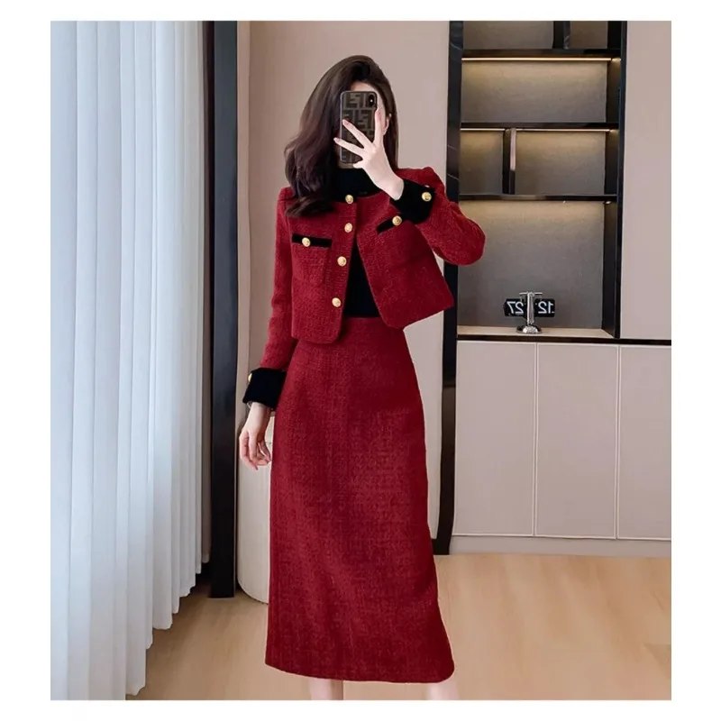 Korean Fashion Women's Two Pieces Set Patchwork Red Coat + Slimming Long Skirt Thickened Warm Casual Sweet Female Tweed Suits
Korean Fashion Women's Two Pieces Set Patchwork Red Coat + Slimming Long Skirt Thickened Warm Casual Sweet Female Tweed Suits