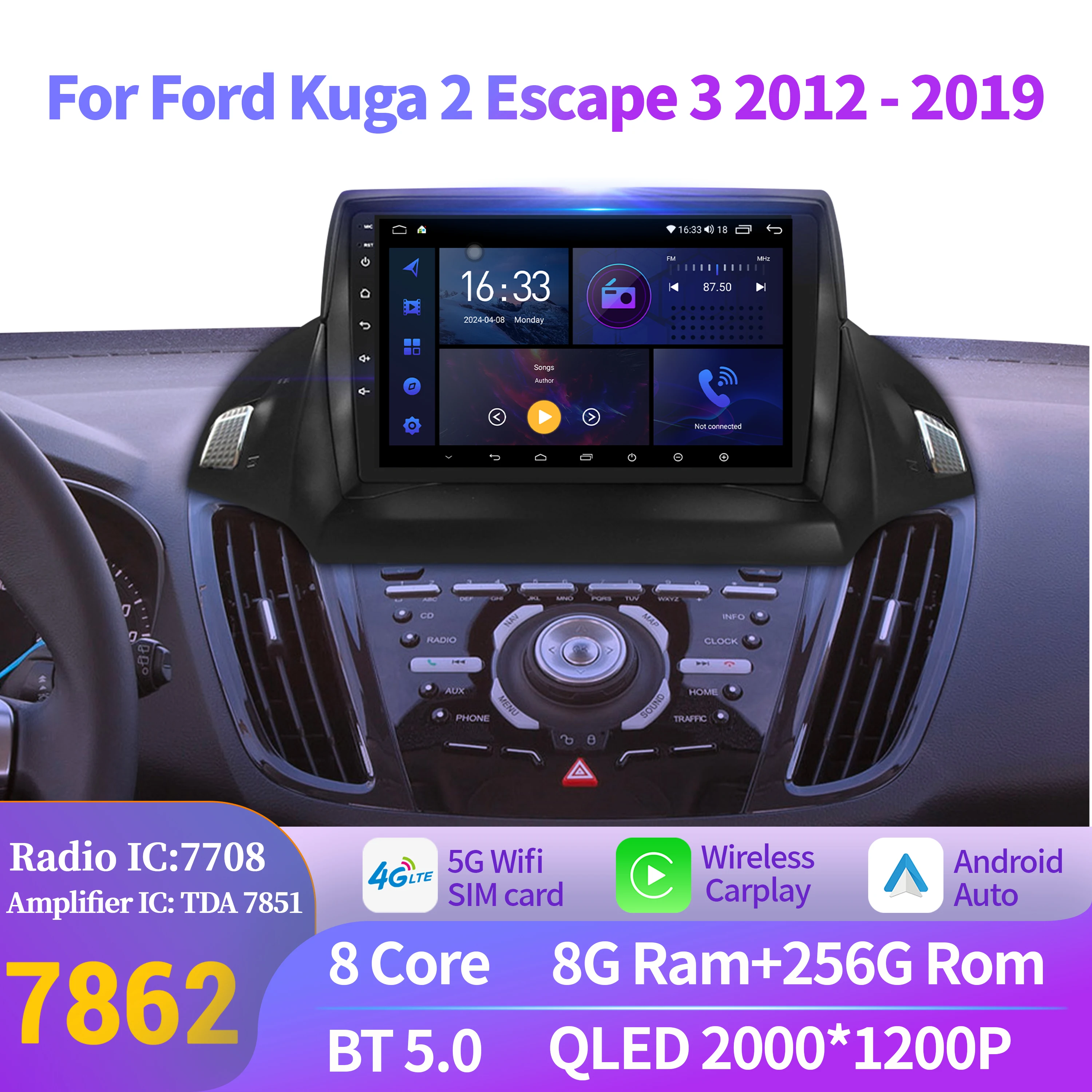 For Ford Kuga 2 Escape 3 2012-2019 Car Radio Wireless Carplay Android 14 Player Navigation GPS Auto Radio Head 2K QLED Screen
For Ford Kuga 2 Escape 3 2012-2019 Car Radio Wireless Carplay Android 14 Player Navigation GPS Auto Radio Head 2K QLED Screen