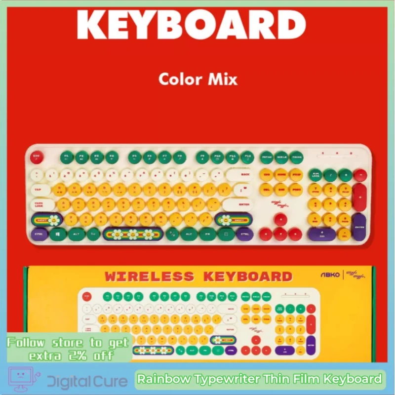 Rainbow Typewriter Thin Film Keyboard 2.4Hz 106 Key Circular Keycap Energy saving Typing Quiet Laptop Tablet Office Home Cute
Rainbow Typewriter Thin Film Keyboard 2.4Hz 106 Key Circular Keycap Energy saving Typing Quiet Laptop Tablet Office Home Cute