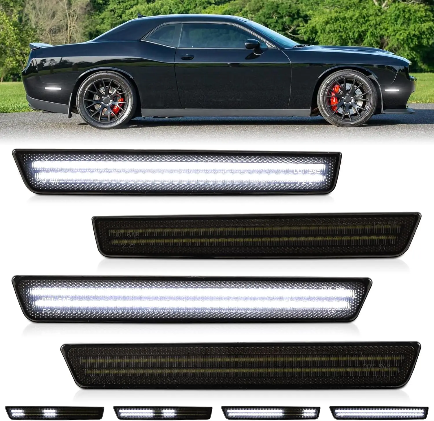 For Dodge Challenger 2015-2023 Smoked Lens LED Side Marker Lamp Dynamic White Front Rear Side Fender Reflector Lights
For Dodge Challenger 2015-2023 Smoked Lens LED Side Marker Lamp Dynamic White Front Rear Side Fender Reflector Lights