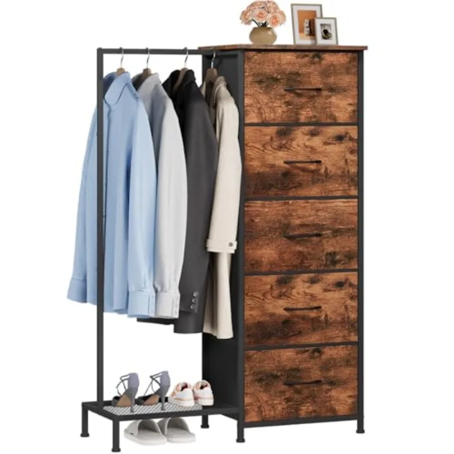 Dresser with Hanging Rack 5 Drawers Small Closet for Bedroom Reversible Dresser with Clothes Rack Dressers for Bedroom Chest of
Dresser with Hanging Rack 5 Drawers Small Closet for Bedroom Reversible Dresser with Clothes Rack Dressers for Bedroom Chest of