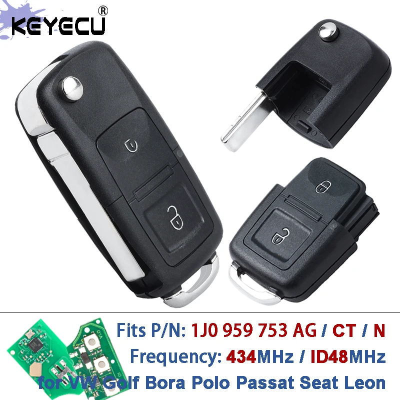 KEYECU 434 МГц ID48 чип 1J0 959 753 AG/CT/N 2-кнопочный дистанционный брелок для Volkswagen Golf Bora Polo Passat Seat Leon 1999-10
KEYECU 434 МГц ID48 чип 1J0 959 753 AG/CT/N 2-кнопочный дистанционный брелок для Volkswagen Golf Bora Polo Passat Seat Leon 1999-10