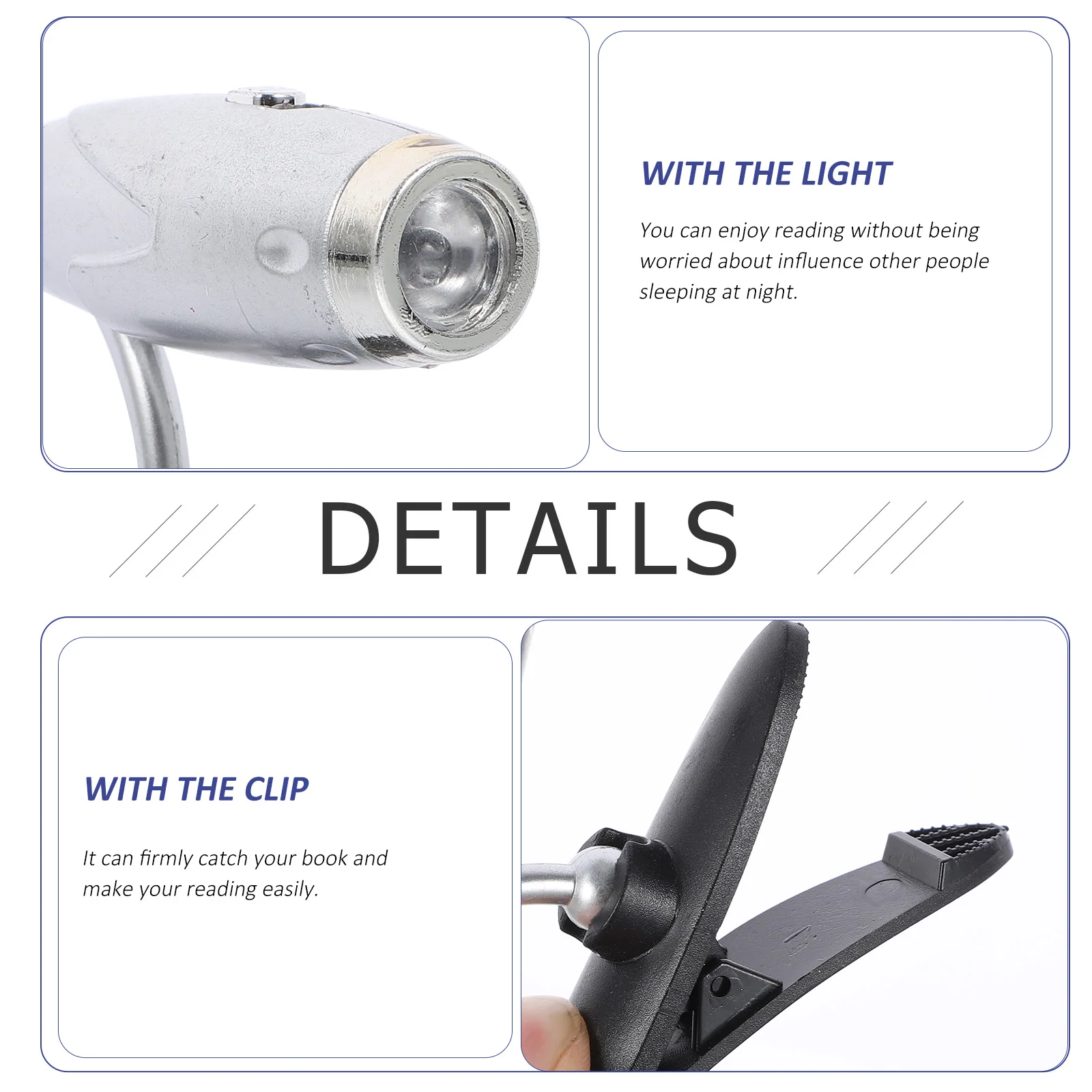 Silver LED Clip On Book Lamp Mini Reading Light Portable Adjustable Lasting Batteries Included
Silver LED Clip On Book Lamp Mini Reading Light Portable Adjustable Lasting Batteries Included