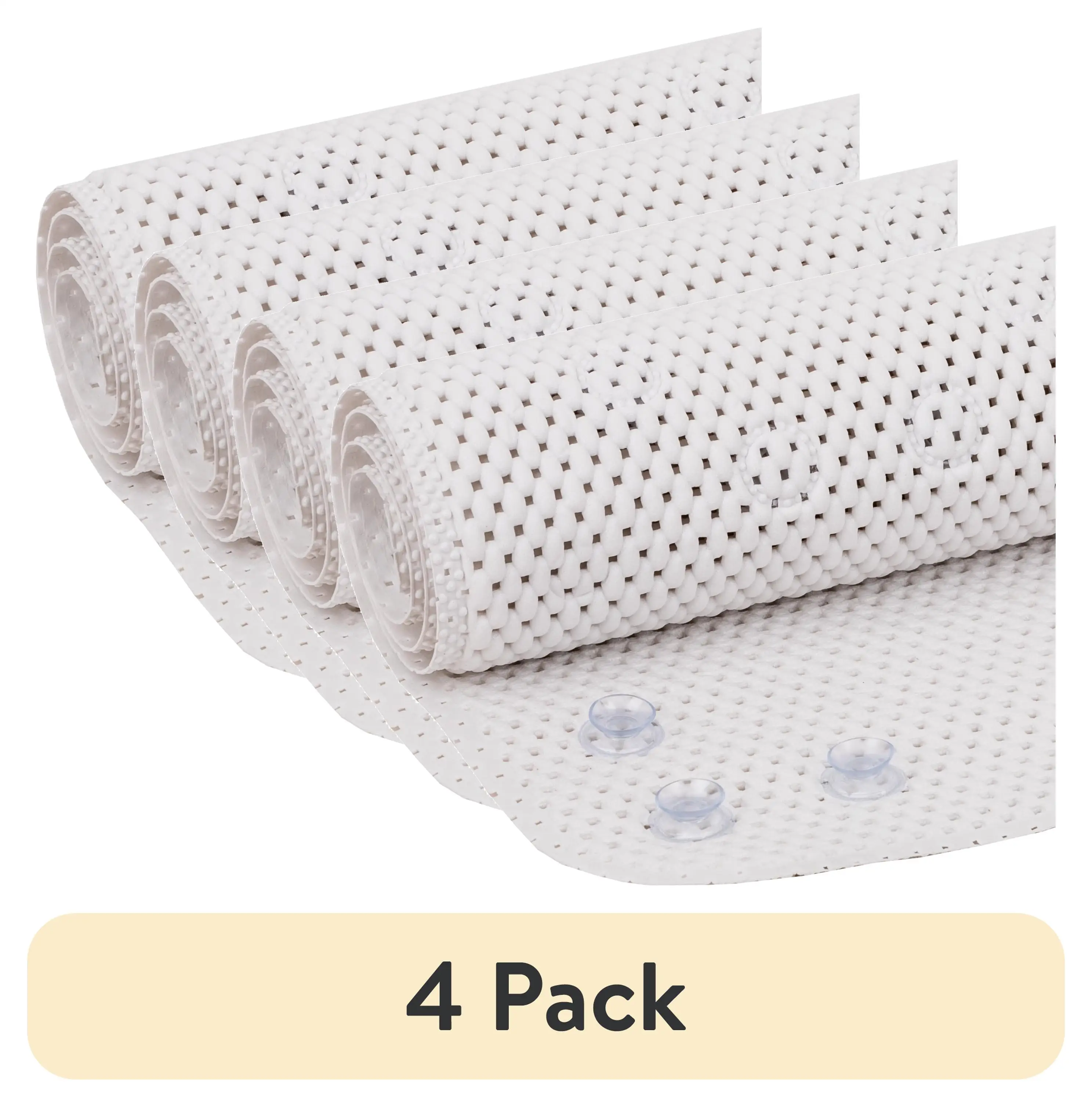 4 pack 17 inch by 36 inch cushioned foam bathtub mat with suction cups in white
4 pack 17 inch by 36 inch cushioned foam bathtub mat with suction cups in white