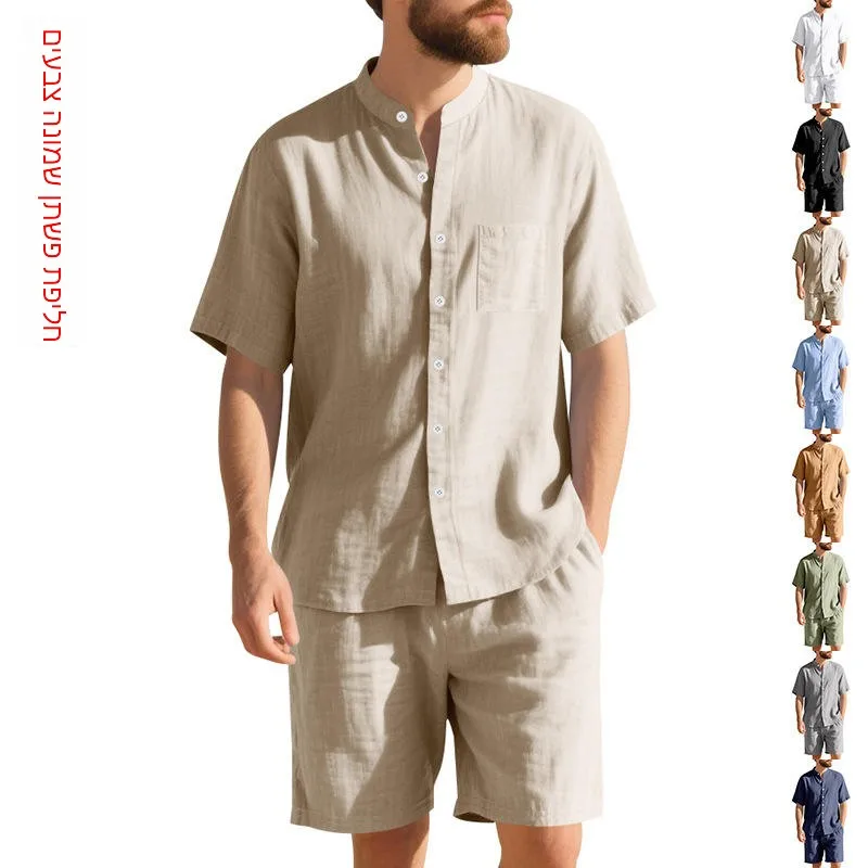 Loose Linen Hawaiian Summer Men's Shirt And Shorts Set Henry Collar Beachwear Short Sleeve Clothing Set for Men Summer Outfit
Loose Linen Hawaiian Summer Men's Shirt And Shorts Set Henry Collar Beachwear Short Sleeve Clothing Set for Men Summer Outfit