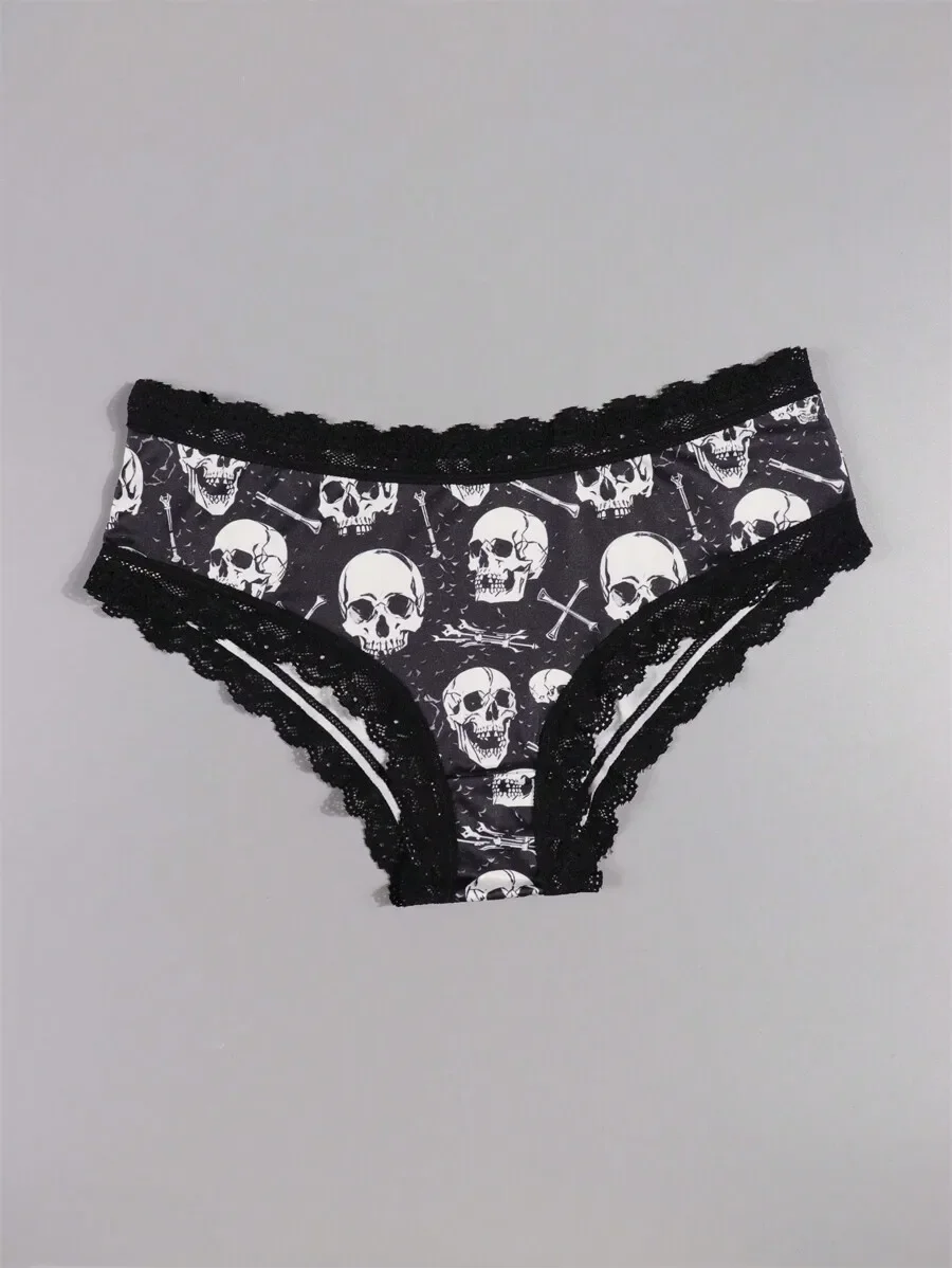 Womens Gothic Low-Rise Hipster Panties With Skull Print And Lace Trim
Womens Gothic Low-Rise Hipster Panties With Skull Print And Lace Trim