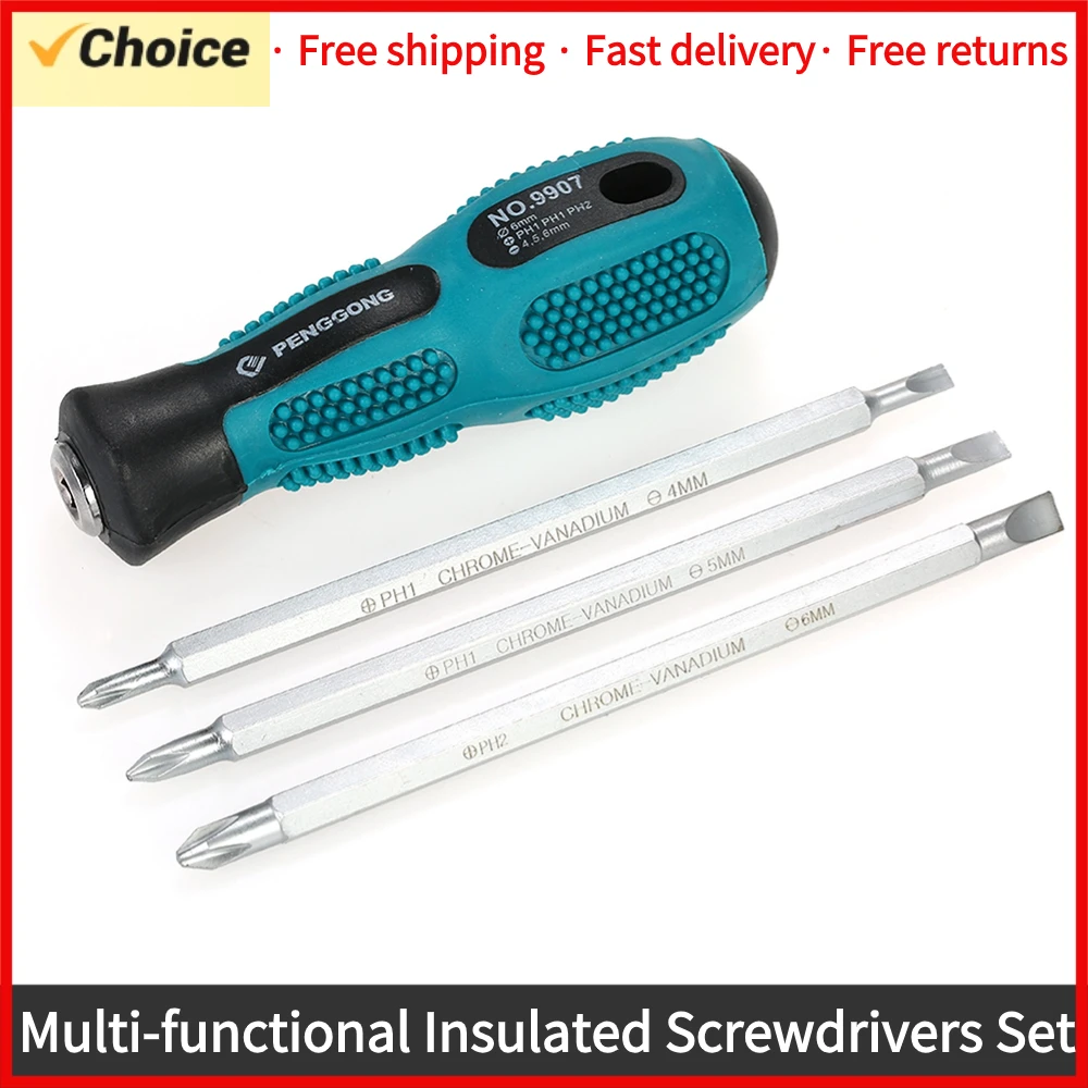 Multi-functional Insulated Screwdrivers Set with Magnetic Two-Way Slotted & Phillips Bits Electrical Work Repair Tools Kit
Multi-functional Insulated Screwdrivers Set with Magnetic Two-Way Slotted & Phillips Bits Electrical Work Repair Tools Kit