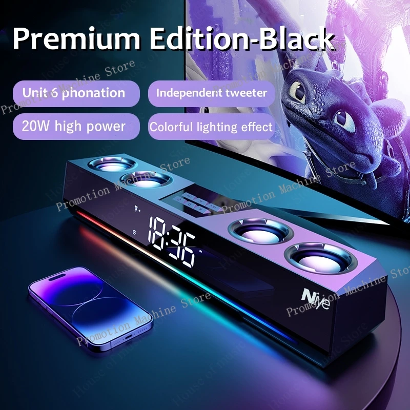 Беспроводной Bluetooth-игровой динамик Портативный компьютерный динамик со светодиодной красочной подсветкой Динамик объемного звука HD-будильник Дисплей
Беспроводной Bluetooth-игровой динамик Портативный компьютерный динамик со светодиодной красочной подсветкой Динамик объемного звука HD-будильник Дисплей