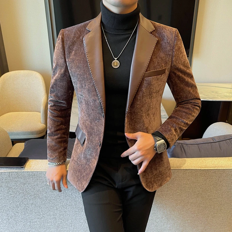 Men Business Social Formal Suit Jackets High-quality Slim Fit Casual Blazer Masculino Luxury PU Velvet Patchwork Suit Jacket
Men Business Social Formal Suit Jackets High-quality Slim Fit Casual Blazer Masculino Luxury PU Velvet Patchwork Suit Jacket