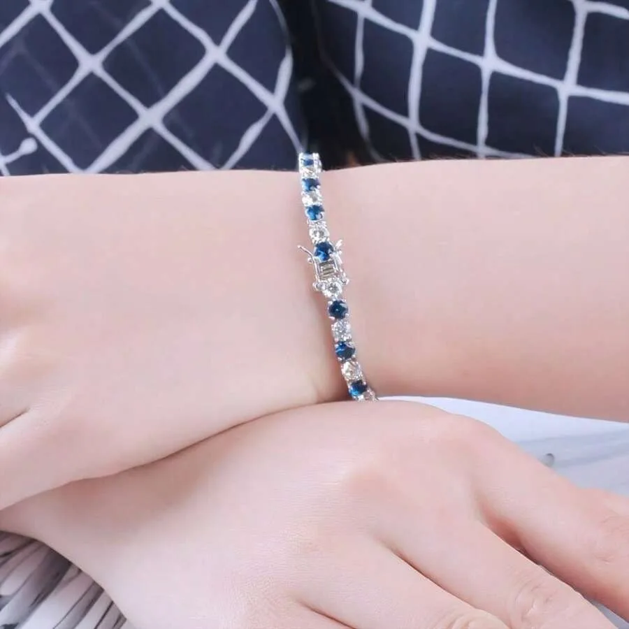 UMCHO Luxury Blue Synthetic Zirconia Bracelet - 925 Sterling Silver Elegant Rhodium-Plated Jewelry, Ideal For Daily Wear and Sp
UMCHO Luxury Blue Synthetic Zirconia Bracelet - 925 Sterling Silver Elegant Rhodium-Plated Jewelry, Ideal For Daily Wear and Sp