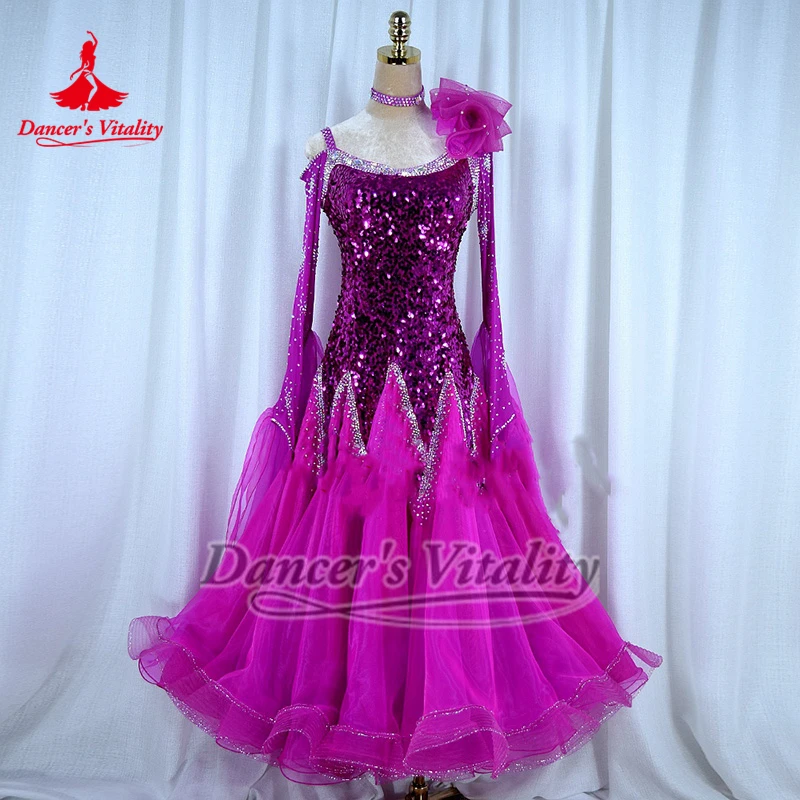 Women Waltz Purplr-rose Color Paillette Fashion Style Dancing Dress Ballroom Adult Stereoscopic Flower Contest Outfit Customize
Women Waltz Purplr-rose Color Paillette Fashion Style Dancing Dress Ballroom Adult Stereoscopic Flower Contest Outfit Customize