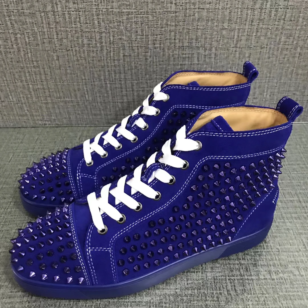 Luxury High Top Rivets Casual Shoes Flats Lace Up Rivets Footwear Sneakers Purple Suede Leather Red Bottom Shoes For Men Sports
Luxury High Top Rivets Casual Shoes Flats Lace Up Rivets Footwear Sneakers Purple Suede Leather Red Bottom Shoes For Men Sports