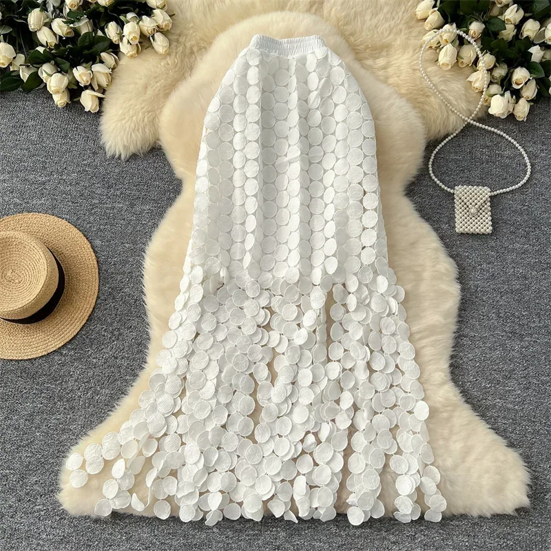 New High Quality Lace Embroidery Skirt Women Fashion Dot Hollow Out Patchwork Elastic Waist Tassels Long Skirts Elegant Jupe
New High Quality Lace Embroidery Skirt Women Fashion Dot Hollow Out Patchwork Elastic Waist Tassels Long Skirts Elegant Jupe
