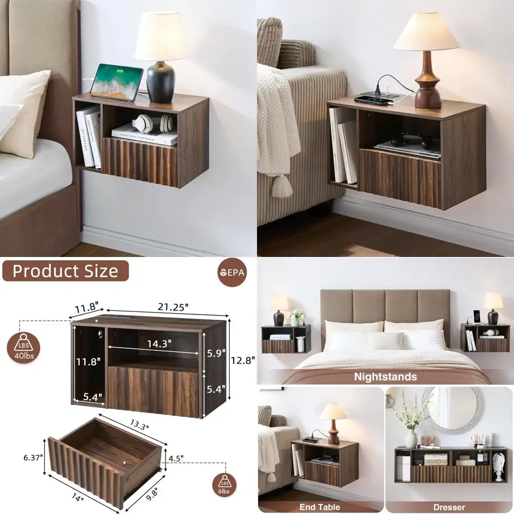 Charging Station Nightstand with Drawers, Walnut Fluted Design, Bedside USB Ports and Outlets for Modern Bedrooms
Charging Station Nightstand with Drawers, Walnut Fluted Design, Bedside USB Ports and Outlets for Modern Bedrooms