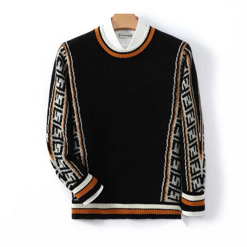 Autumn Winter 100% Wool Sweater Men's Sweater Loose Round Neck Color Block Pullover Business Casual Knitted Cashmere Base Shirt
Autumn Winter 100% Wool Sweater Men's Sweater Loose Round Neck Color Block Pullover Business Casual Knitted Cashmere Base Shirt