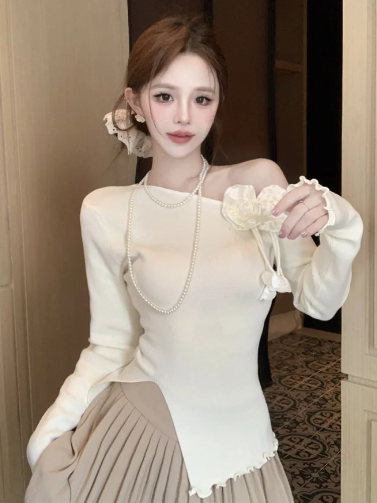 Sexy Spicy Girl Long Sleeve Knitted Shirt Spring Autumn New Style Slim Fit Irregular Collar Short Top Three Dimensional Flower
Sexy Spicy Girl Long Sleeve Knitted Shirt Spring Autumn New Style Slim Fit Irregular Collar Short Top Three Dimensional Flower