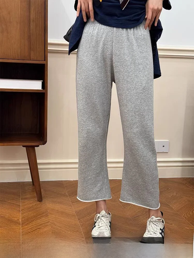 Grey Wide Leg Cotton Pants Women's Spring New Style Nine Points Casual Straight Tube Trousers Comfortable Elastic Waist Design
Grey Wide Leg Cotton Pants Women's Spring New Style Nine Points Casual Straight Tube Trousers Comfortable Elastic Waist Design