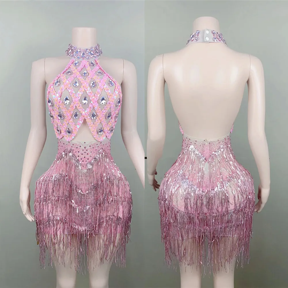 Sexy Transparent Rhinestones Sequins Fringe Dress Women Mesh Backless Birthday Evening Party Short Dress Singer Stage Costume
Sexy Transparent Rhinestones Sequins Fringe Dress Women Mesh Backless Birthday Evening Party Short Dress Singer Stage Costume