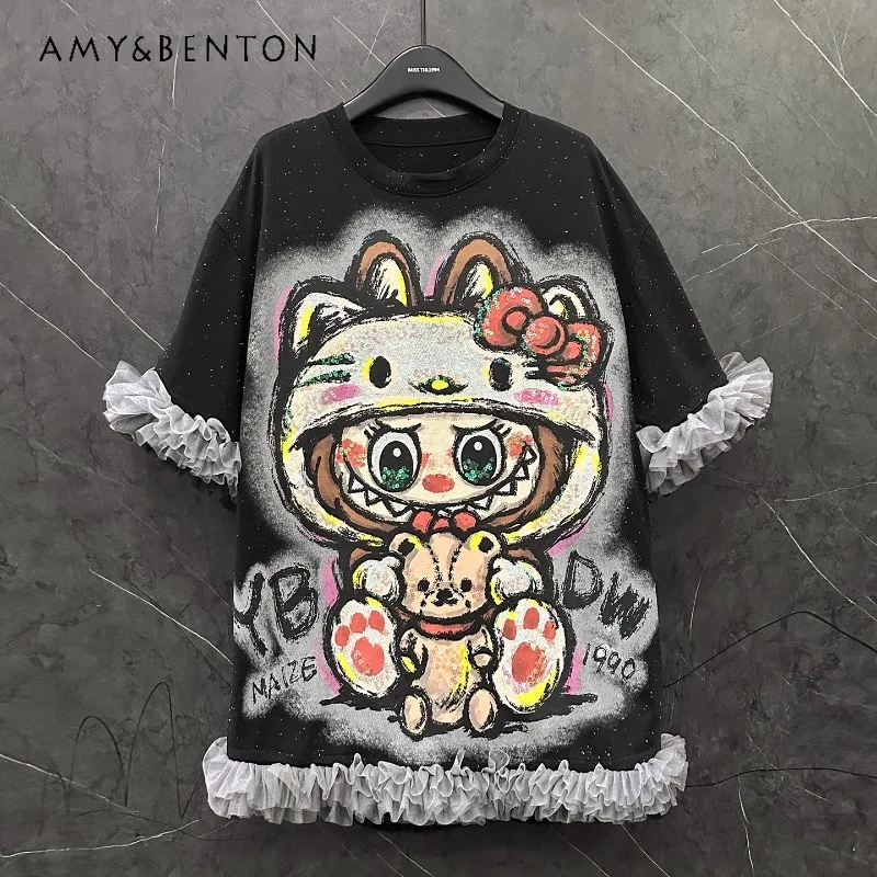 2025 Summer New Cartoon Medium And Long Mesh Splicing Short-sleeved T-shirt Dress Women's Loose Casual Versatile Top Pullovers
2025 Summer New Cartoon Medium And Long Mesh Splicing Short-sleeved T-shirt Dress Women's Loose Casual Versatile Top Pullovers