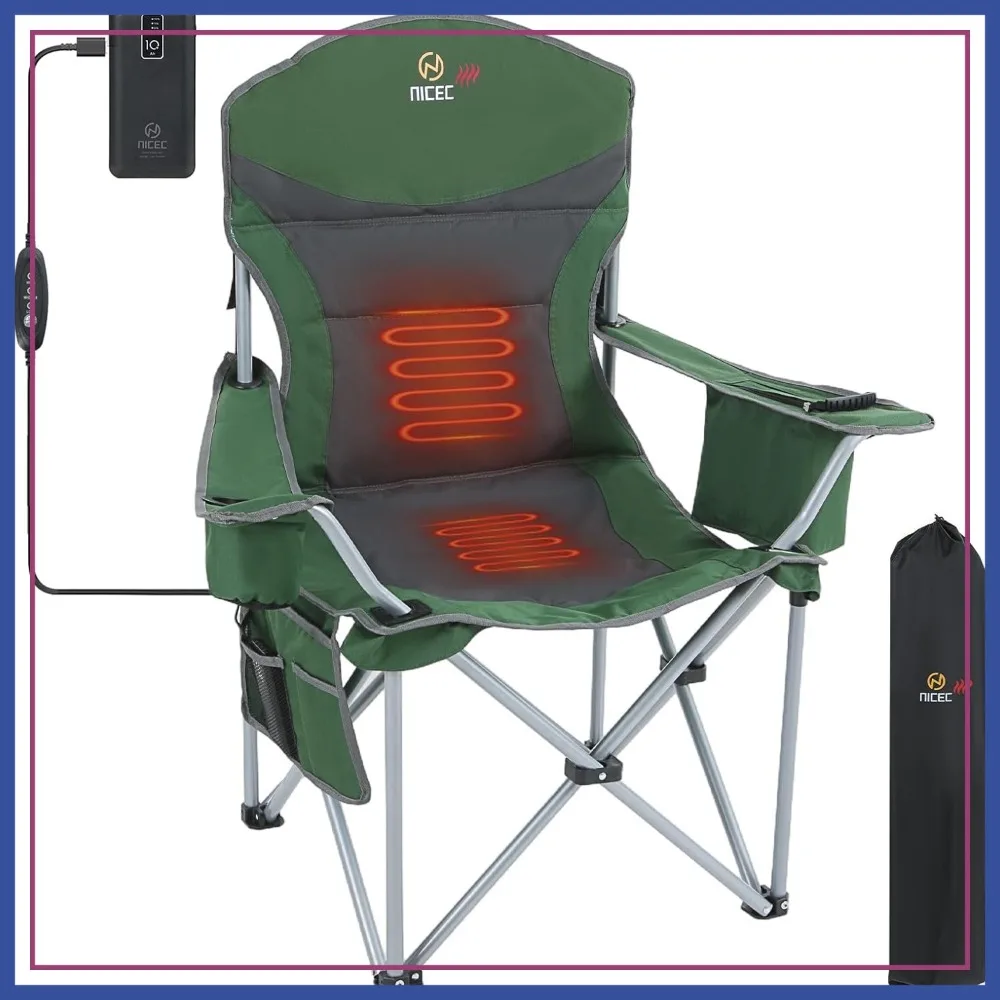 Heated Camping Chair with 10000mAh Power Bank, Folding Outdoor Chair with Cooler Bag & Cup Holder, Green Grey
Heated Camping Chair with 10000mAh Power Bank, Folding Outdoor Chair with Cooler Bag & Cup Holder, Green Grey