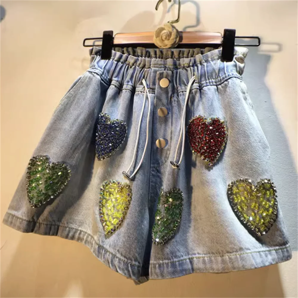 new diamond nail beads sequins heart high waist wide leg waist stretch denim shorts women
new diamond nail beads sequins heart high waist wide leg waist stretch denim shorts women
