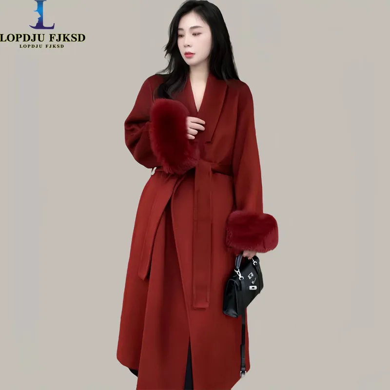 Christmas Woollen Coat for Women,Adjustable Waist Jacket,Collar Fur Overcoat,Elegant Female Clothes,Autumn Winter,2025
Christmas Woollen Coat for Women,Adjustable Waist Jacket,Collar Fur Overcoat,Elegant Female Clothes,Autumn Winter,2025