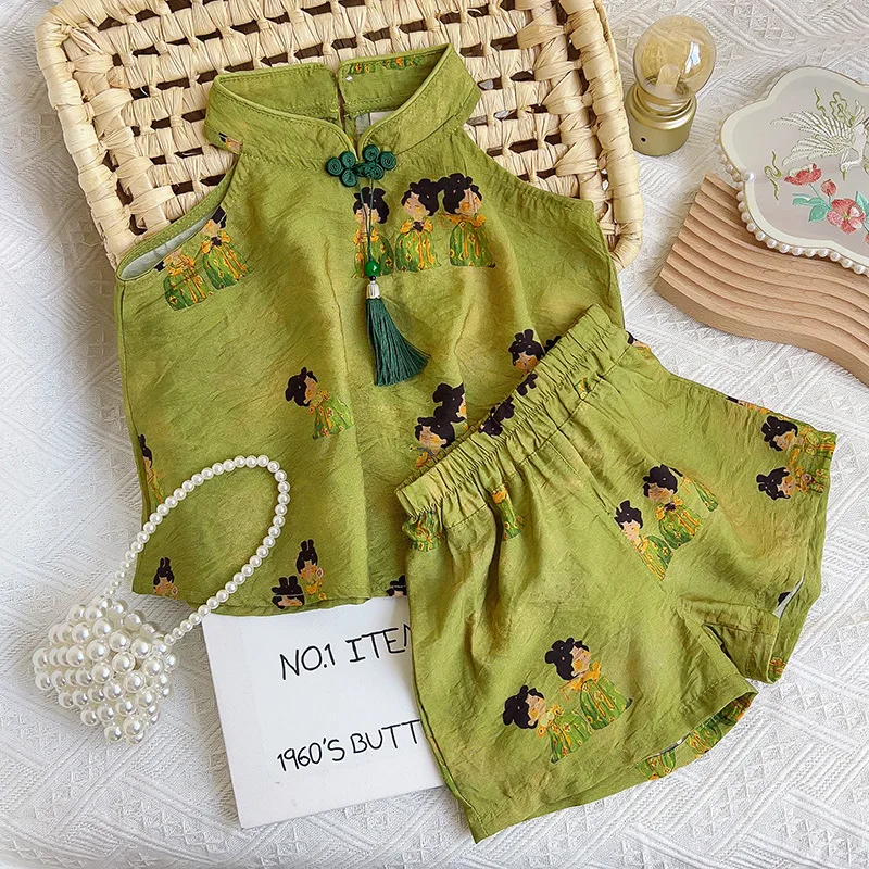 Children's Outfit New Summer Girls Baby Toddler Trendy Chinese Style Ancient Style Strap Shorts Two-Piece Set 
Children's Outfit New Summer Girls Baby Toddler Trendy Chinese Style Ancient Style Strap Shorts Two-Piece Set