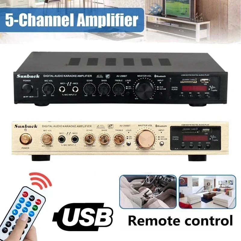 5 Channel Power Amplifier 2200W bluetooth HiFi Stereo Speaker Amp Support FM Radio 2 Mic USB SD Card Input Audio Amplifiers
5 Channel Power Amplifier 2200W bluetooth HiFi Stereo Speaker Amp Support FM Radio 2 Mic USB SD Card Input Audio Amplifiers