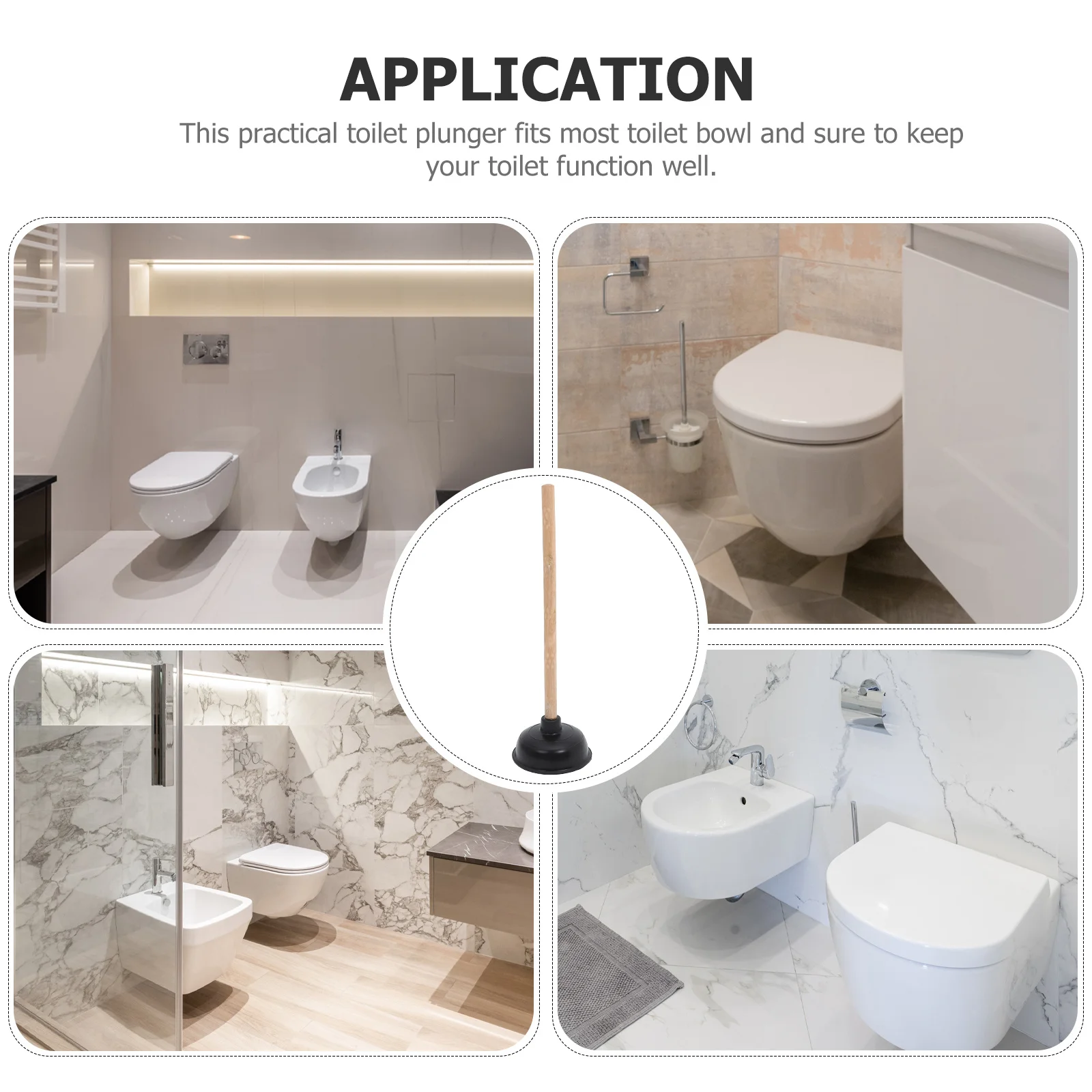 Rubber Toilet Plunger with Wooden Handle Ergonomic Bathroom Tool for Toilet Drain Cleaning Anti Clogging Practical Home Use
Rubber Toilet Plunger with Wooden Handle Ergonomic Bathroom Tool for Toilet Drain Cleaning Anti Clogging Practical Home Use