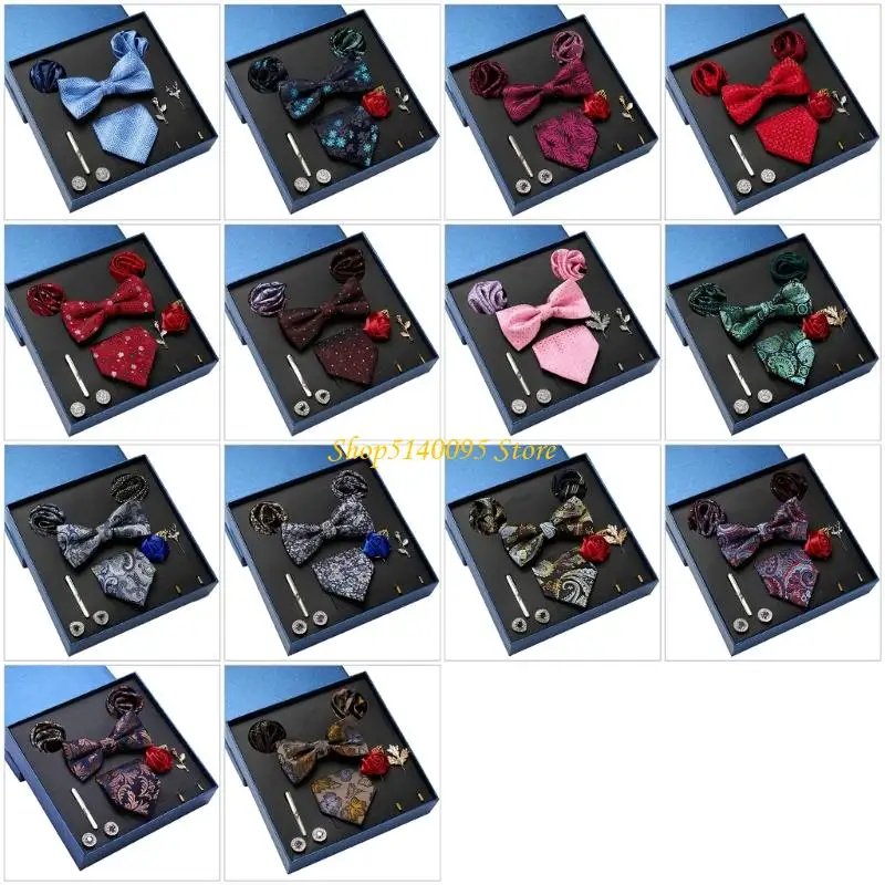 DXAE Set of 9 Men's Accessories Gift Box Set with Tie Bowtie Cufflinks Pocket Square Tie Clip for Business Holiday Gifting
DXAE Set of 9 Men's Accessories Gift Box Set with Tie Bowtie Cufflinks Pocket Square Tie Clip for Business Holiday Gifting