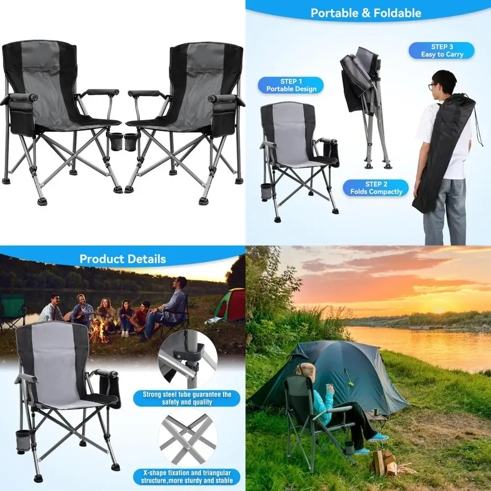 Heavy-Duty Outdoor Camping Chair for Adults, Portable Lawn Chair Supporting Up to 350 LBS, High Back Padded with Armrests
Heavy-Duty Outdoor Camping Chair for Adults, Portable Lawn Chair Supporting Up to 350 LBS, High Back Padded with Armrests