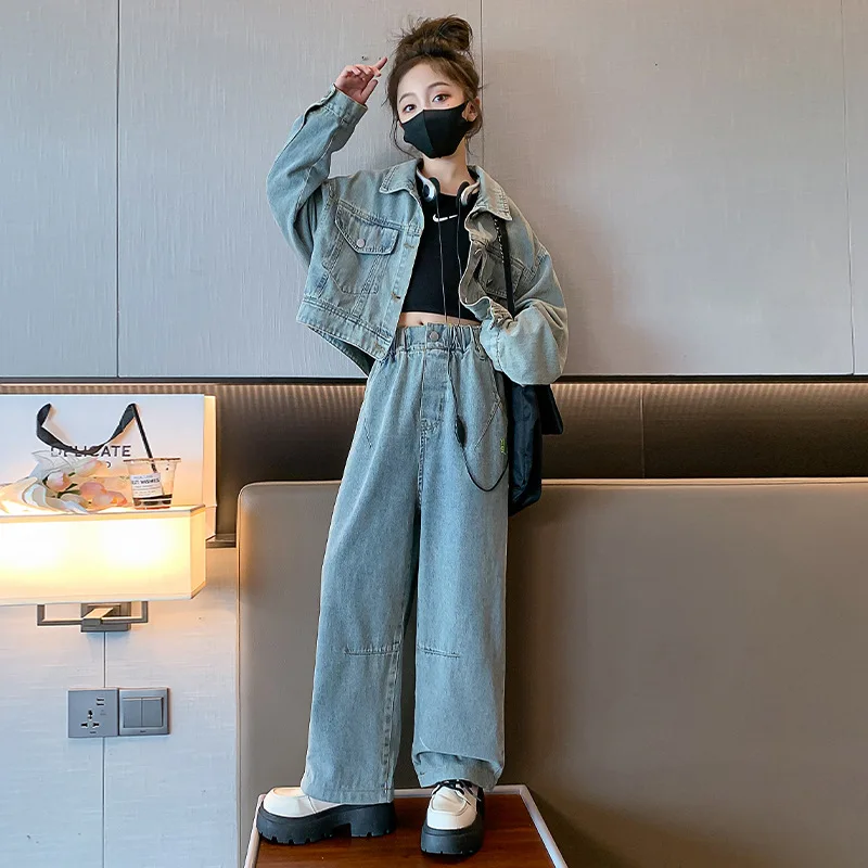 Spring Autumn School Girl Denim 2pcs Suit Children Girl Single-breasted Sport Coats+Straight Pants Jeans Set For Girls 4-12Yrs
Spring Autumn School Girl Denim 2pcs Suit Children Girl Single-breasted Sport Coats+Straight Pants Jeans Set For Girls 4-12Yrs
