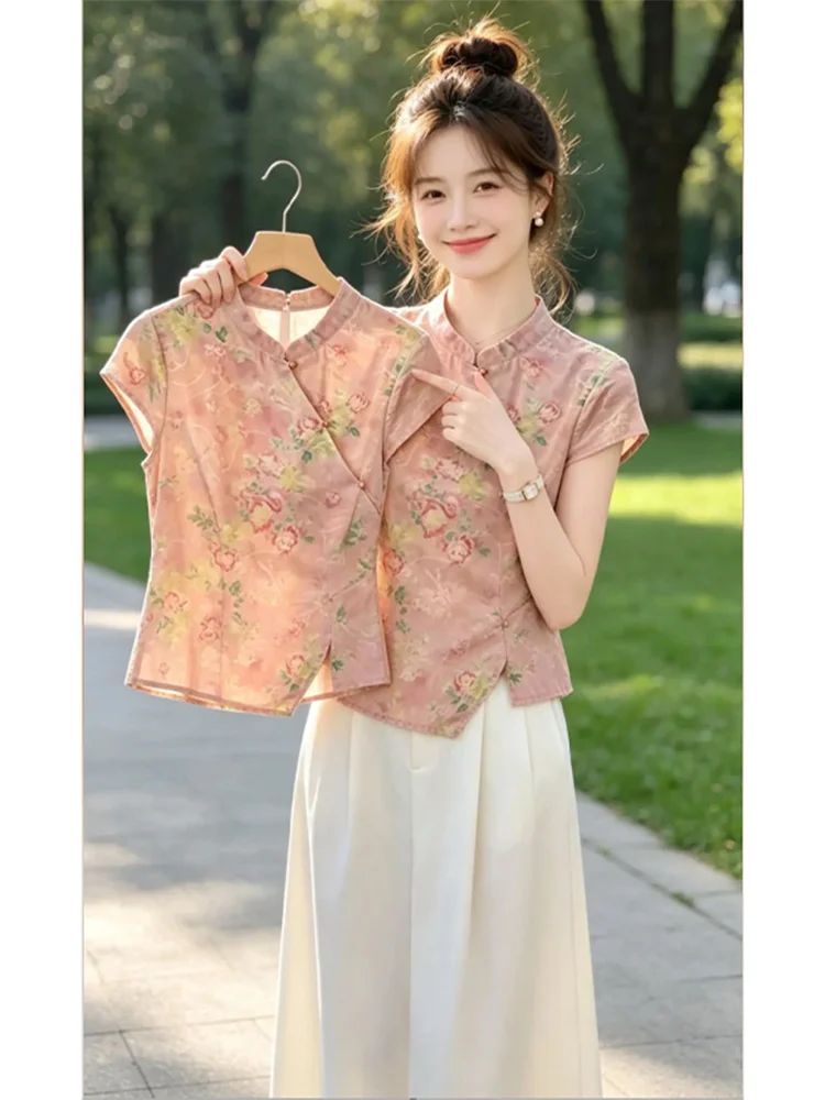 Casual Style Short Sleeve Qipao Shirt Women's Printed Fashion Top New Summer Chinese Elegant Lady Style Breathable Skin-Friendly
Casual Style Short Sleeve Qipao Shirt Women's Printed Fashion Top New Summer Chinese Elegant Lady Style Breathable Skin-Friendly