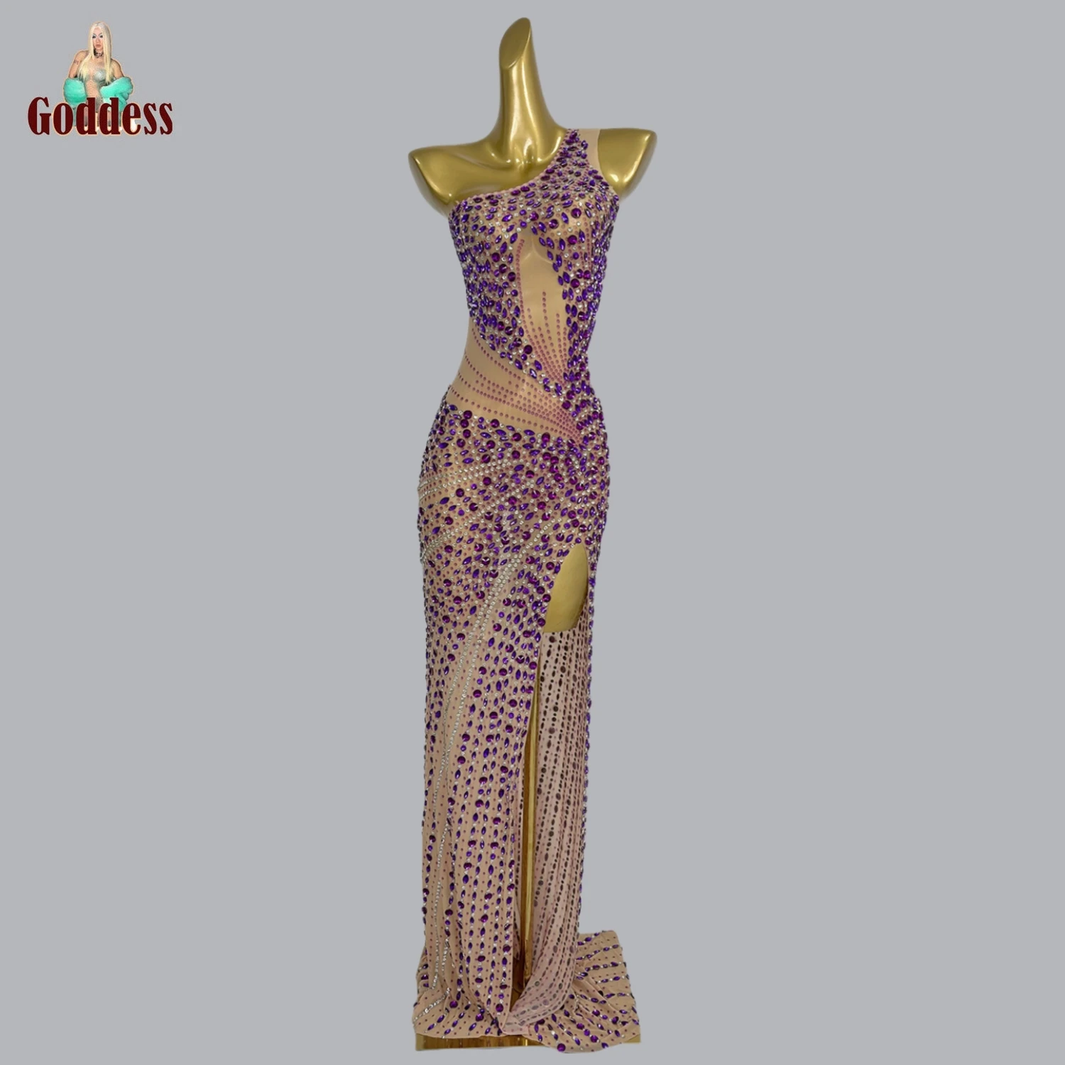 Women Luxury Sheer Mesh One Shoulder Split Dress Glitter Purple Diamonds Long Dress Birthday Party High-end Gown Banquet Robe
Women Luxury Sheer Mesh One Shoulder Split Dress Glitter Purple Diamonds Long Dress Birthday Party High-end Gown Banquet Robe