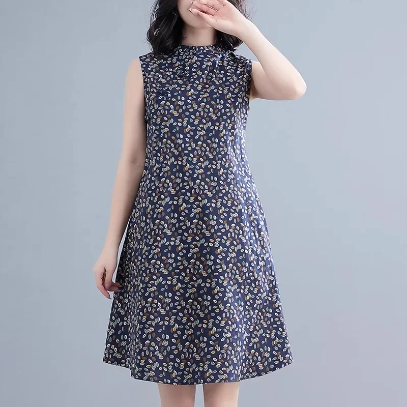 Pop New Chinese Style Women Cheongsam Literary Vintage Stand Collar Sleeveless A-Line Midi Dress Slant Opening Tank Dresses
Pop New Chinese Style Women Cheongsam Literary Vintage Stand Collar Sleeveless A-Line Midi Dress Slant Opening Tank Dresses