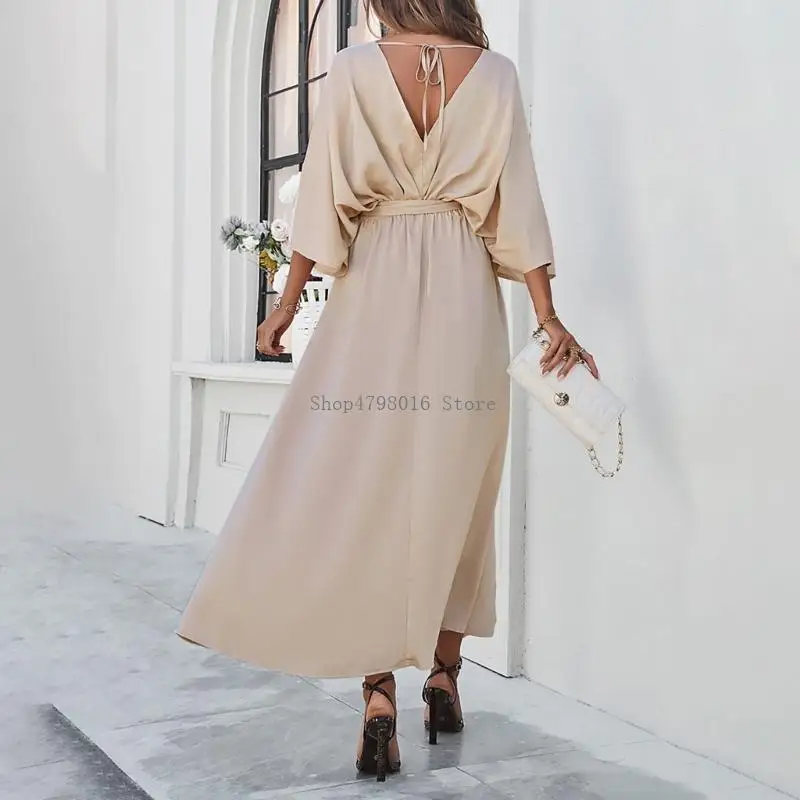 Women's V Neck Backless Color Casual Elegant Leg Slit Bottom Blouses Belt Dress
Women's V Neck Backless Color Casual Elegant Leg Slit Bottom Blouses Belt Dress
