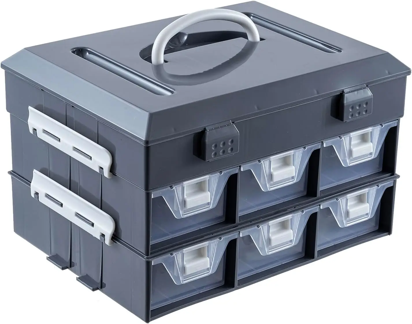 Gray Plastic Storage Organizer Case with 24 Compartments, 6 Drawers and Removable Dividers for Screws and Parts
Gray Plastic Storage Organizer Case with 24 Compartments, 6 Drawers and Removable Dividers for Screws and Parts
