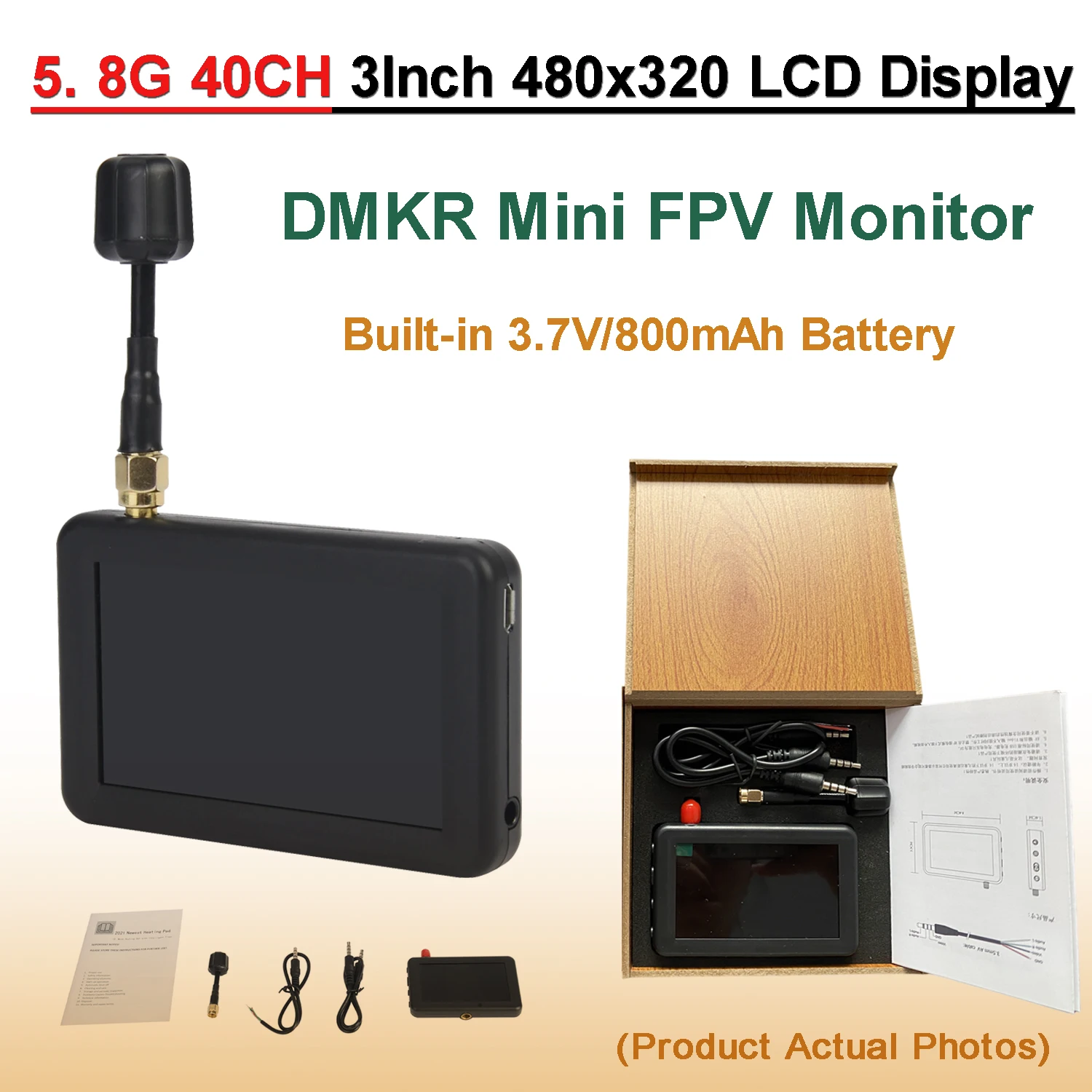 DMKR Mini Handheld 3Inch 5.8GHz 40CH FPV Monitor 16:9 480x320 LCD Display Built-in 3.7V/800mAh Battery for RC FPV Drone Multicop
DMKR Mini Handheld 3Inch 5.8GHz 40CH FPV Monitor 16:9 480x320 LCD Display Built-in 3.7V/800mAh Battery for RC FPV Drone Multicop