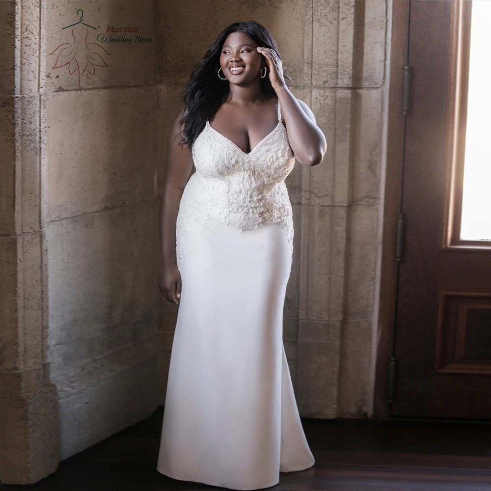 Spaghetti Straps Mermaid Wedding Dresses Plus Size V Neck Bride Gowns Back Button Appliques Floor Length Robe De Mariee 2025
Spaghetti Straps Mermaid Wedding Dresses Plus Size V Neck Bride Gowns Back Button Appliques Floor Length Robe De Mariee 2025