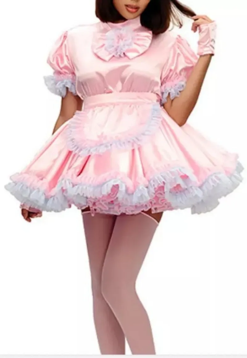Sexy sissy French maid pink satin short sleeved lockable lace ruffled dress maid cosplay costume customizable
Sexy sissy French maid pink satin short sleeved lockable lace ruffled dress maid cosplay costume customizable