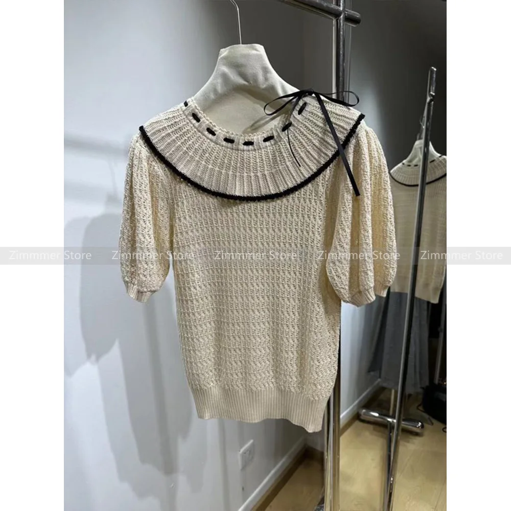 French Cotton Openwork Crochet Short Sleeve Knit Vintage Bubble Sleeve Sweater
French Cotton Openwork Crochet Short Sleeve Knit Vintage Bubble Sleeve Sweater