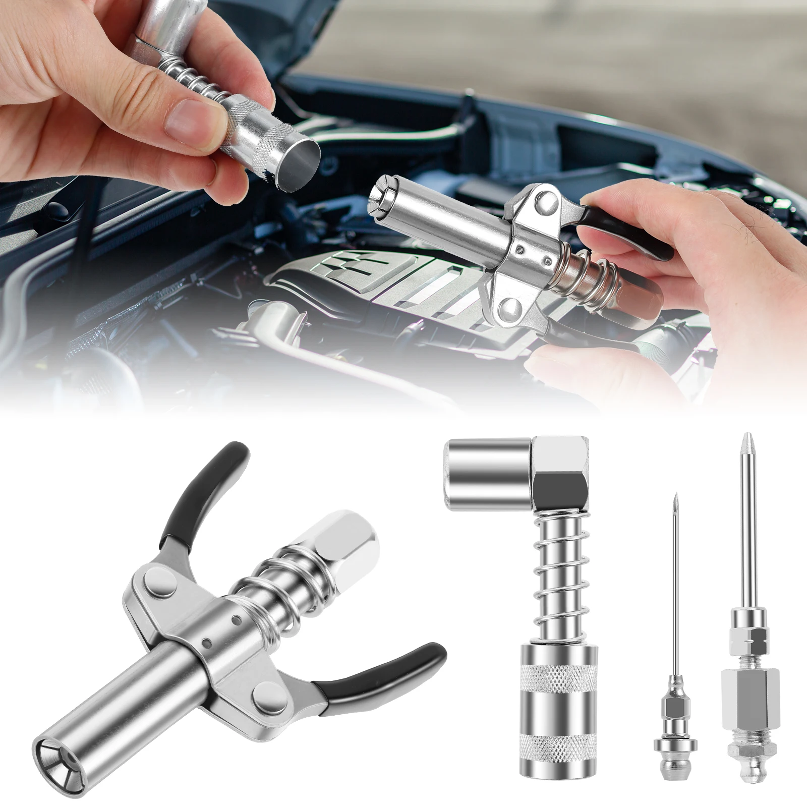 4Pcs Grease Coupler Fitting Tool NPT I/8 Oil Pump Quick Release Grease Nozzle Injector Lubricating Oil Grease Gun Car Repair
4Pcs Grease Coupler Fitting Tool NPT I/8 Oil Pump Quick Release Grease Nozzle Injector Lubricating Oil Grease Gun Car Repair