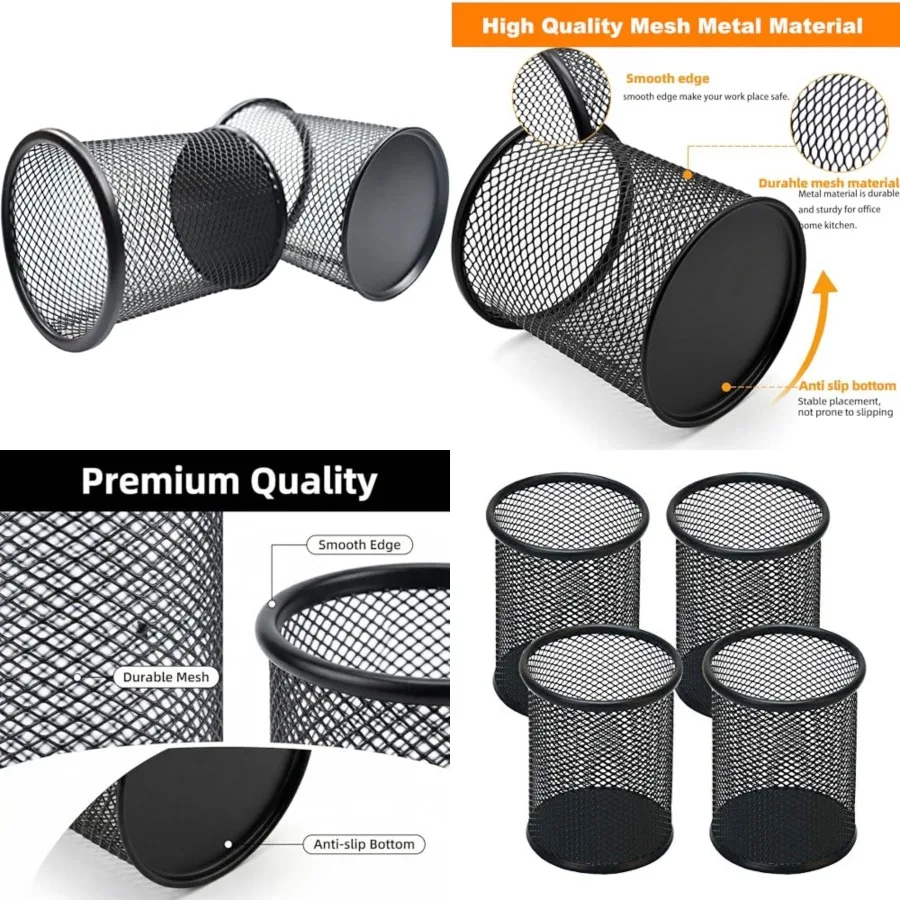Pen Holder Mesh Pencil Holder Metal Pen Holder Cup Pencil Cup Holder for Desk Office Pen Organizer Black, 4 Pack
Pen Holder Mesh Pencil Holder Metal Pen Holder Cup Pencil Cup Holder for Desk Office Pen Organizer Black, 4 Pack