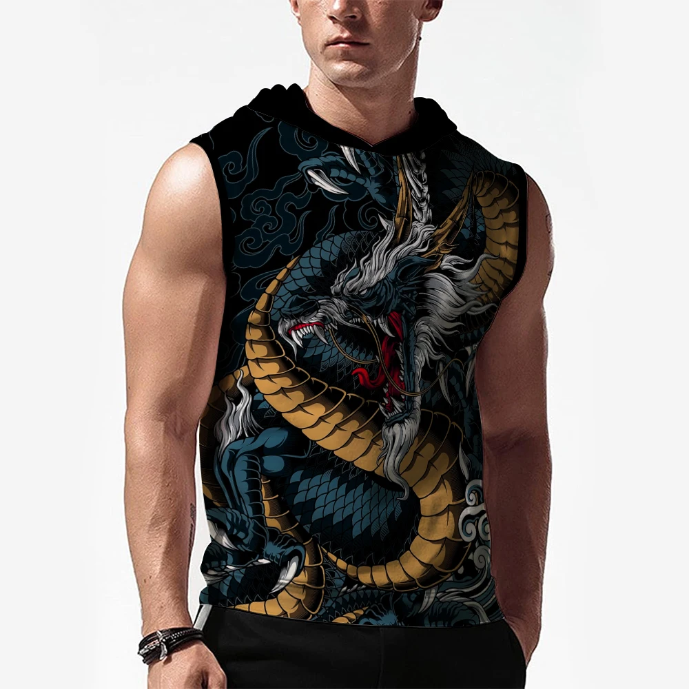 Summer New Dragon Print Hooded Sleeveless Vest T-shirt Sports Comfortable Breathable Slim Personality Trend Fitness Vest T-shirt
Summer New Dragon Print Hooded Sleeveless Vest T-shirt Sports Comfortable Breathable Slim Personality Trend Fitness Vest T-shirt