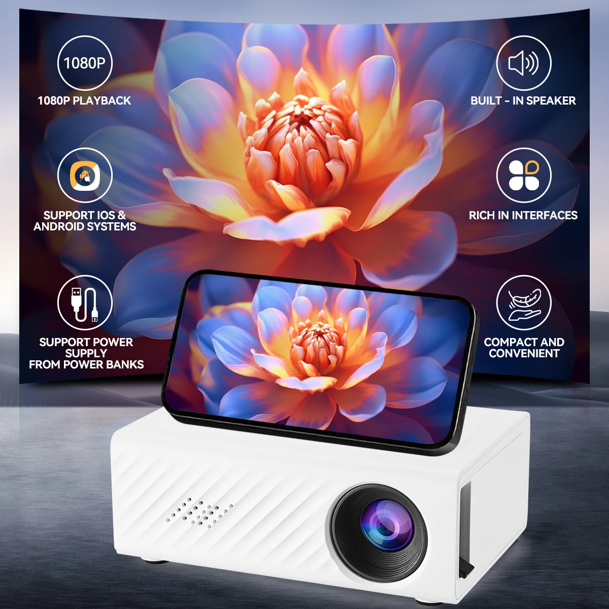Mini portable projector, home LED portable projector, HD resolution projector, can connect to a mobile phone
Mini portable projector, home LED portable projector, HD resolution projector, can connect to a mobile phone
