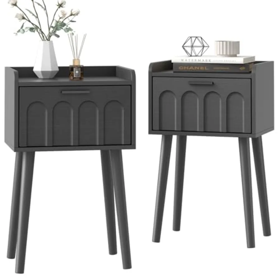 Nightstand Set of 2 Mid- Century Small Side End Table with Arced Door Bedside Tables with Solid Wood Legs for Bedroom Living Ro
Nightstand Set of 2 Mid- Century Small Side End Table with Arced Door Bedside Tables with Solid Wood Legs for Bedroom Living Ro