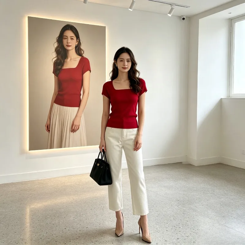 Miyake Pleated Simple Square Neck Pleated T-Shirt for Women New Summer Breathable Slimming Basic Solid Color Versatile Top Pleat
Miyake Pleated Simple Square Neck Pleated T-Shirt for Women New Summer Breathable Slimming Basic Solid Color Versatile Top Pleat