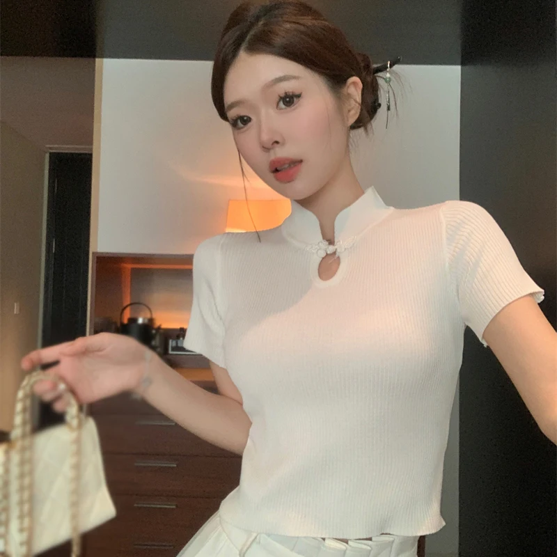 Summer T-shirts Women Fashion All-match Knitting Female Slim Summer Short-sleeve Vintage Tops Design New Cropped Korean
Summer T-shirts Women Fashion All-match Knitting Female Slim Summer Short-sleeve Vintage Tops Design New Cropped Korean