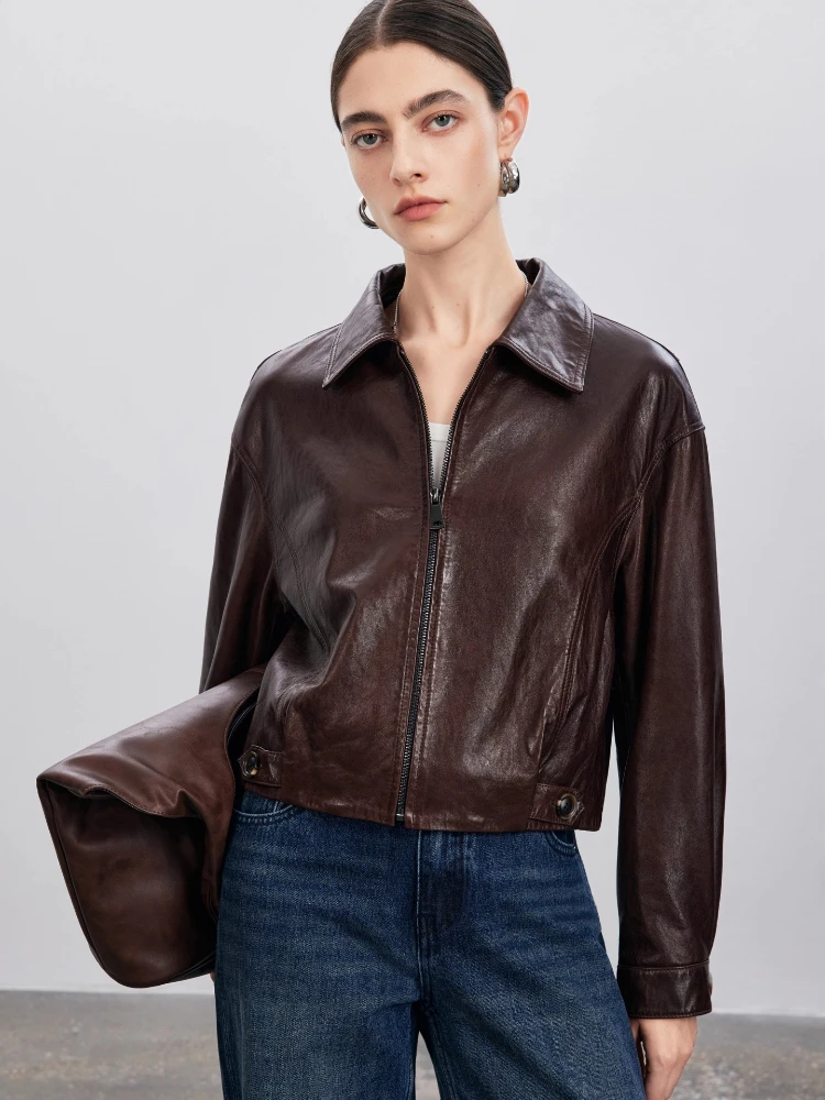 Vintage Cropped Genuine Leather Motorcycle Jackets for Women Spring Autumn High-end Simple Slim Soft Oil Wax Real Sheepskin Coat
Vintage Cropped Genuine Leather Motorcycle Jackets for Women Spring Autumn High-end Simple Slim Soft Oil Wax Real Sheepskin Coat