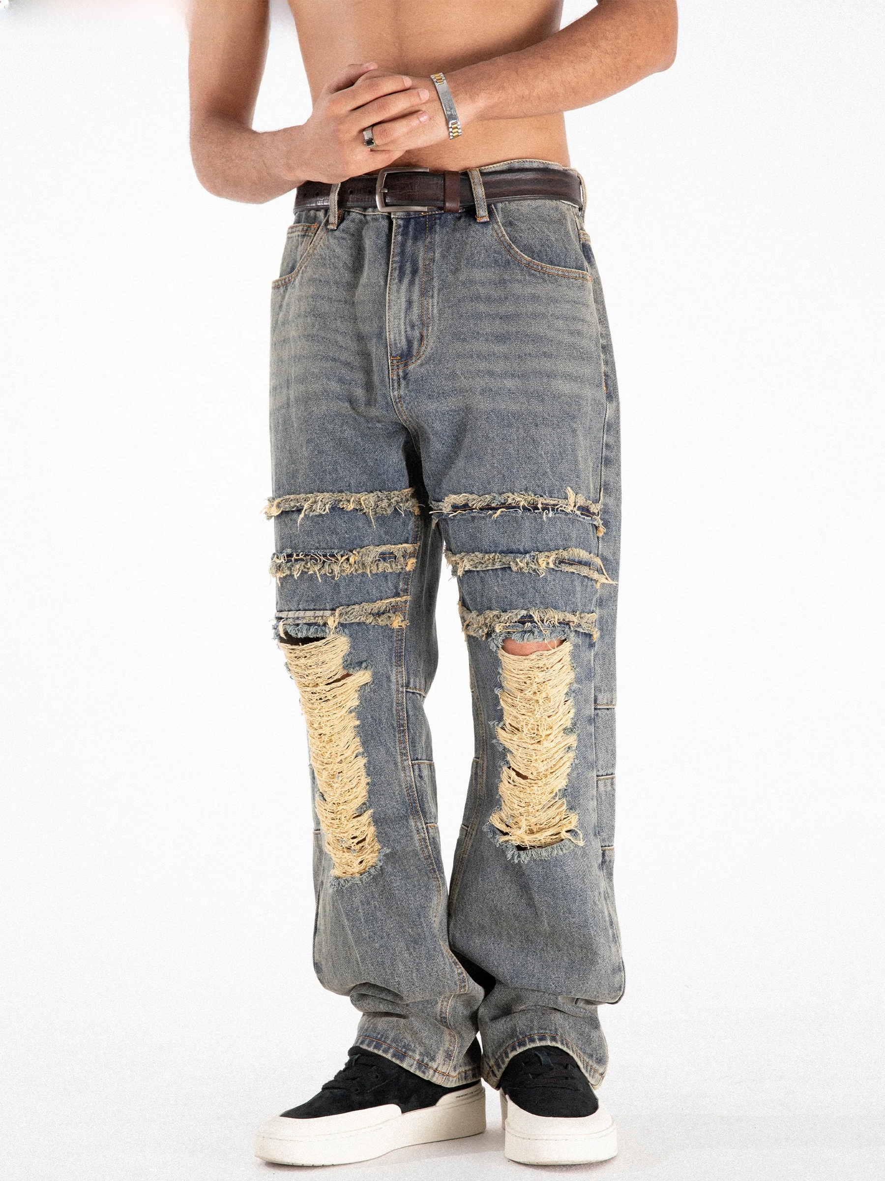 Retro Washed Straight Leg Men's Jeans Tear Distressed American Street Style Autumn Winter Trendy Brand Cotton Polyester Blend
Retro Washed Straight Leg Men's Jeans Tear Distressed American Street Style Autumn Winter Trendy Brand Cotton Polyester Blend